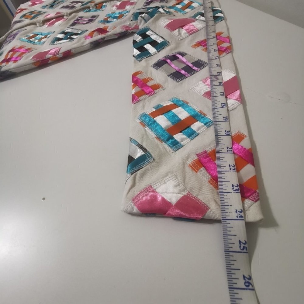 VTG Brownstone Studio New York Cotton Ribbon Patchwork Jacket White Large - Picture 11 of 13